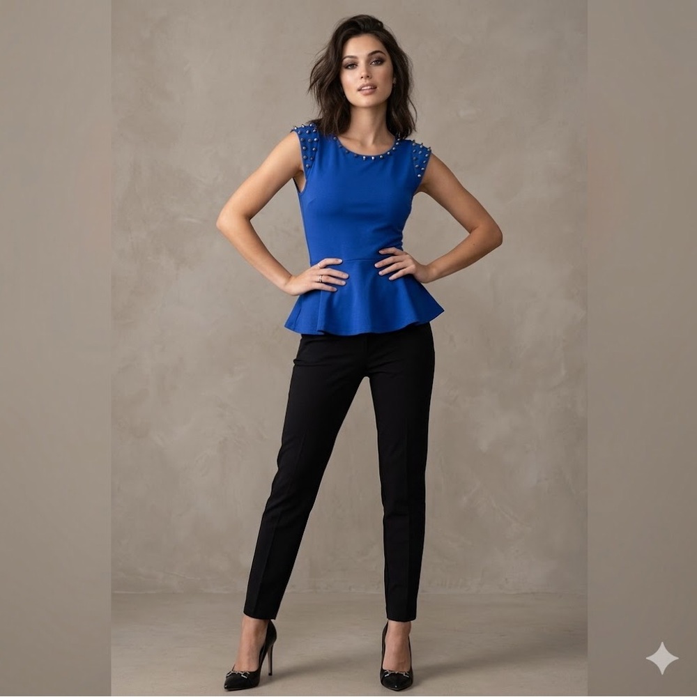 Seduction Women’s Cobalt Blue Spike Peplum Top Size Small